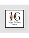 16th Floral Numbers Birthday Card 