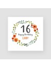 16th Floral Wreath Birthday Card