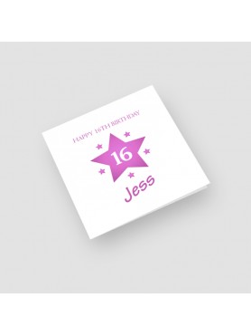16th Big Pink Star Birthday Card