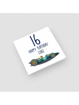16th Racing Car Birthday Card 