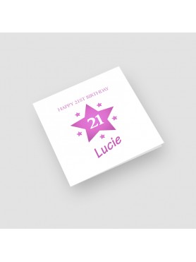 21st Big Pink Star Birthday Card